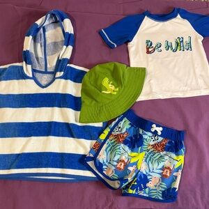 Blue and White Striped Hooded Towel with Swim Set